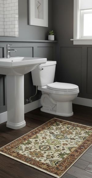 3'0 X 5'0 Hand Knotted Cream & Rust Indo-Karajeh Wool Rug