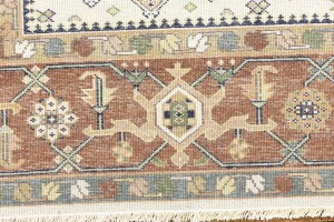 Cream & Rust Tribal Geometric 8X10 Indo-Karajeh Oriental Rug