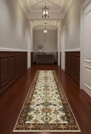 2'6 X 10'2 Hand Knotted Cream Indo-Karajeh Wool Runner Rug