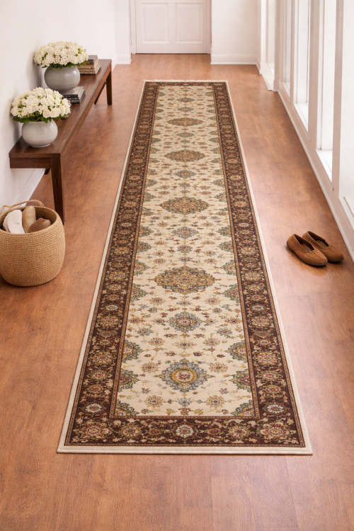 Cream & Rust Tribal Geometric 3X14 Indo-Karajeh Oriental  Runner  Rug