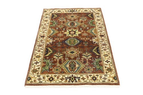 Rust & Cream Tribal Geometric 3X5 Indo-Karajeh Oriental  Rug