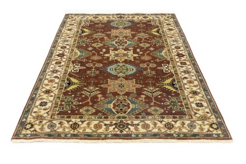 Rust & Cream Tribal Geometric 5X8 Indo-Karajeh Oriental Rug