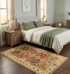 5'0 X 8'0 Rust Geometric Hand Knotted Indo-Karajeh Wool Rug