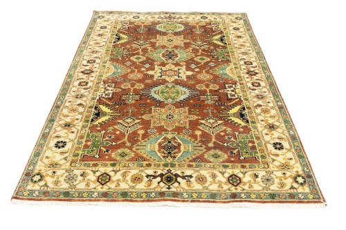 Rust & Cream Tribal Geometric 5X8 Indo-Karajeh Oriental Rug