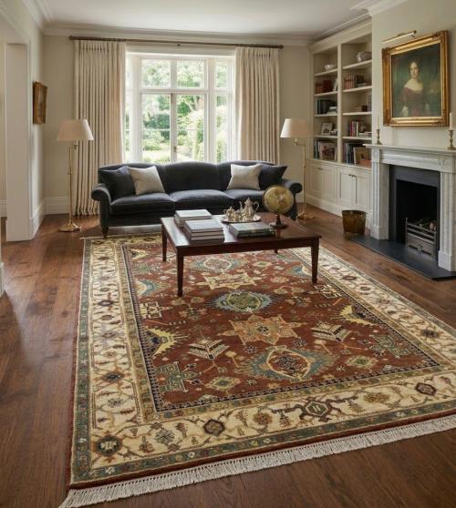 Rust & Cream Tribal Geometric 6X9 Indo-Karajeh Oriental Rug