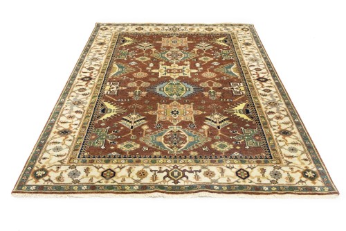 Rust & Cream Tribal Geometric 6X9 Indo-Karajeh Oriental Rug