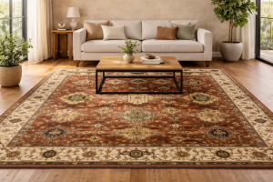 Rust & Cream Tribal Geometric 8X10 Indo-Karajeh Oriental Rug