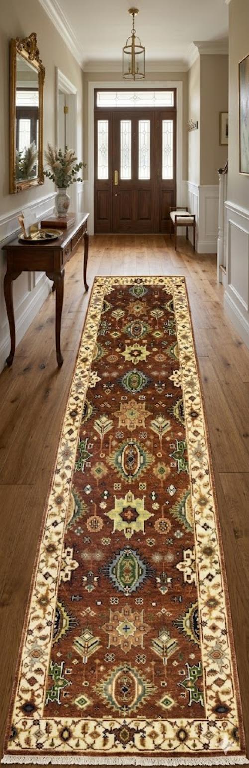 2'6 X 7'11 Indo-Karajeh Rust Hand Knotted Wool Runner Rug