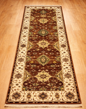 Rust & Cream Tribal Geometric 3X8 Indo-Karajeh Oriental Runner Rug