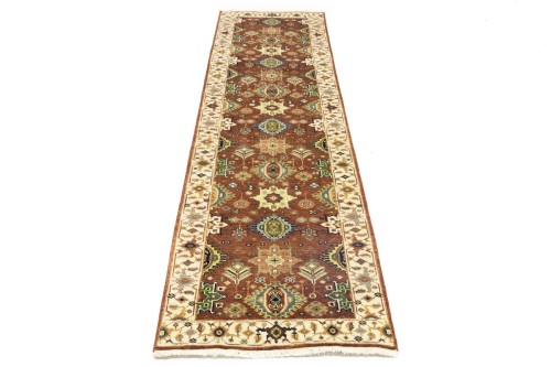 Rust & Cream Tribal Geometric 3X10 Indo-Karajeh Oriental Runner Rug