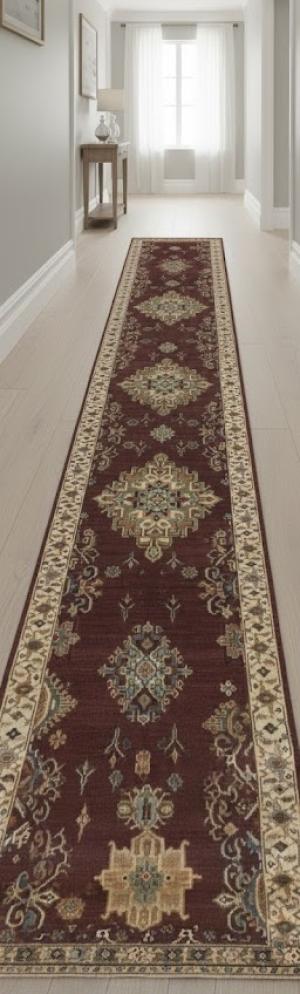 Rust & Cream Tribal Geometric 3X12 Indo-Karajeh Oriental  Runner Rug