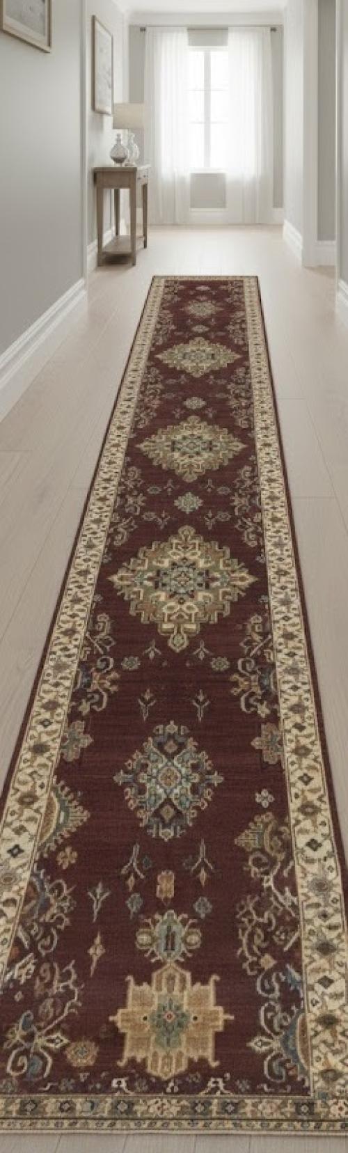 Rust & Cream Tribal Geometric 3X12 Indo-Karajeh Oriental  Runner Rug