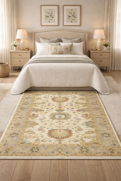 4'0 X 6'0 Hand Knotted Peshawar Cream & Tan Chobi Wool Rug