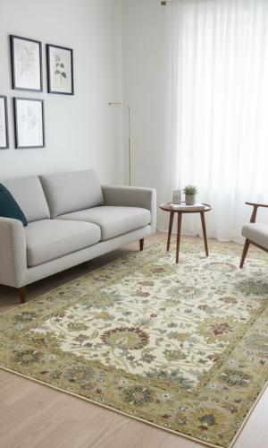 5'10 X 9'1 Osh Chobi Hand Knotted Cream Peshawar Wool Rug