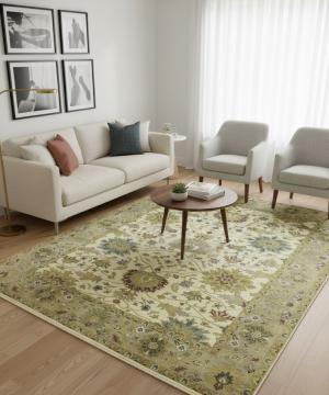 7'11 X 10'1 Cream & Tan Hand Knotted Floral Chobi Wool Rug