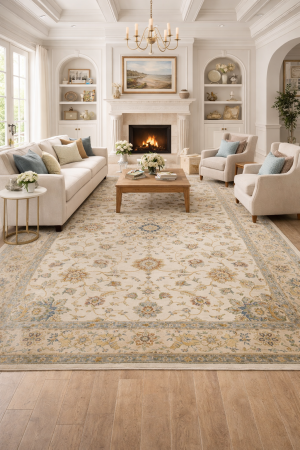 9'0 X 12'0 Hand Knotted Osh Chobi Cream Peshawar Wool Rug