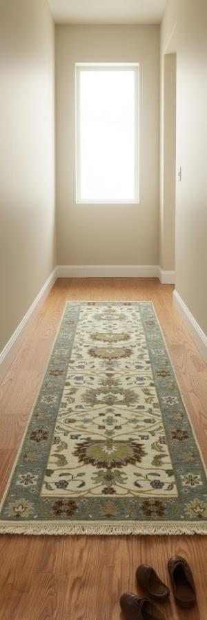 Cream Floral Osh Chobi 2'6X8 Peshawar Oriental Runner  Rug