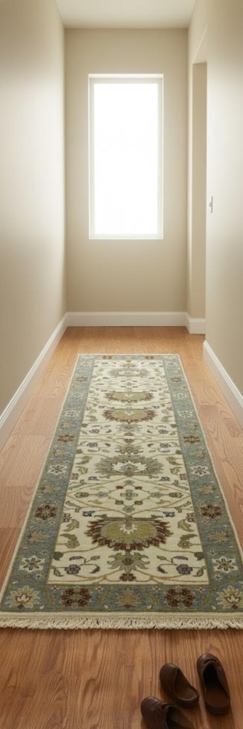 Cream Floral Osh Chobi 2'6X8 Peshawar Oriental Runner  Rug