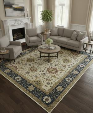 12'0 X 15'0 Hand Knotted Cream Floral Osh Chobi Wool Rug