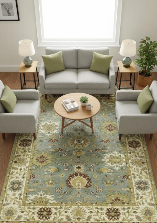 Blue-gray Floral Osh Chobi 6X9 Peshawar Oriental Rug