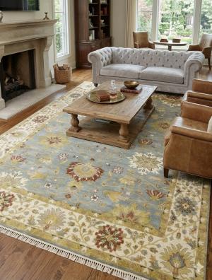 Blue-gray Floral Osh Chobi 9X12 Peshawar  Oriental Rug