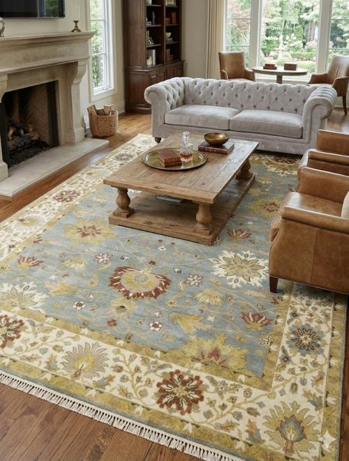 Blue-gray Floral Osh Chobi 9X12 Peshawar  Oriental Rug