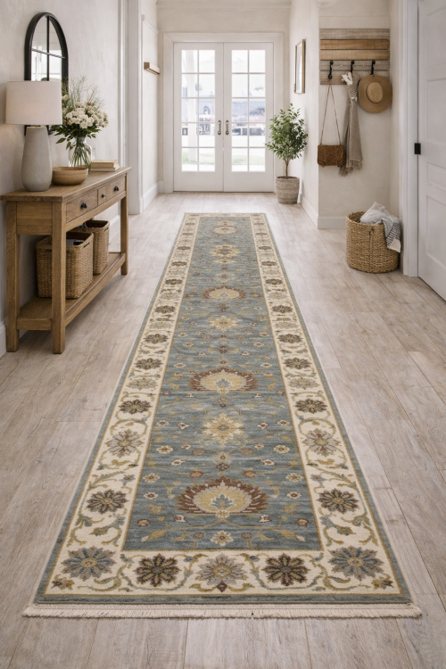 Blue-gray Floral Osh Chobi 2'5X10 Peshawar Oriental Runner Rug