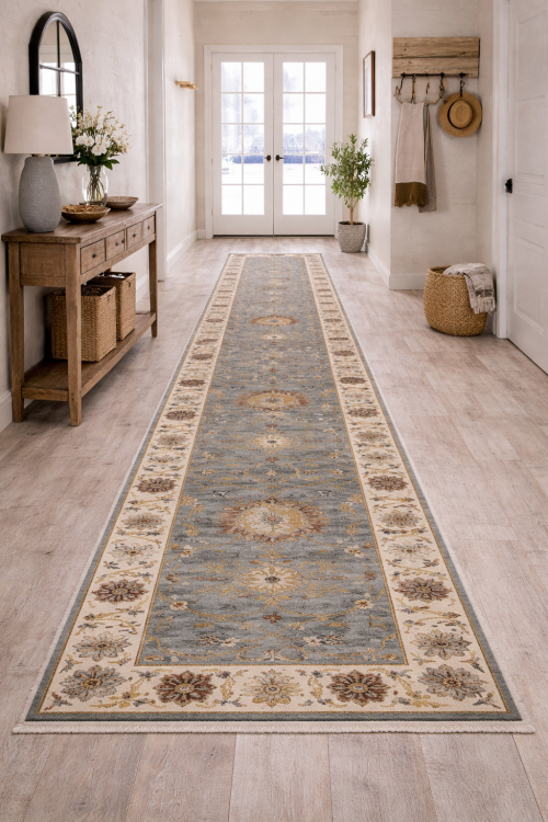 Blue-gray Floral Osh Chobi 2'5X13'9 Peshawar Oriental Runner Rug