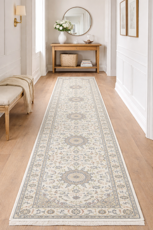 2'8 x 12'1 Hand Knotted Cream Indo-Nain Wool Runner Rug