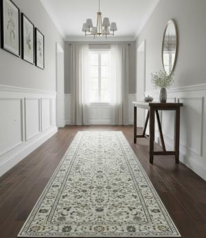 2'9 x 10'2 Cream Indo-Nain Hnad Knotted Wool Runner Rug