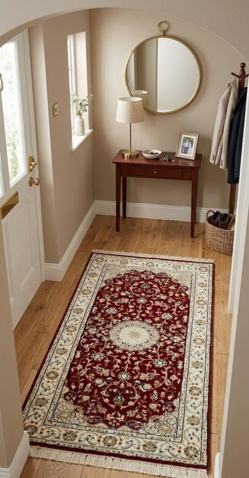 2'7 x 4'11 Red Indo-Nain Hand Knotted Oriental Wool Rug