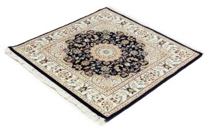 Dark Navy Floral 3X3 Indo-Nain Oriental Square Rug
