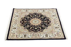 Dark Navy Floral 3X3 Indo-Nain Oriental Square Rug