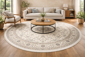 Cream Floral 9X9 Indo-Nain Oriental Round Rug
