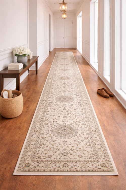 2'9 x 18'1 Cream Hand Knotted Indo-Nain wool Runner Rug