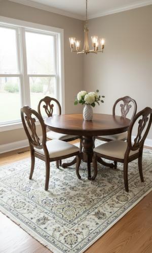 5'1 x 8'2 Hand Knotted Cream Floral Indo-Nain Wool Rug