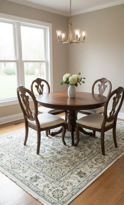 5'1 x 8'2 Hand Knotted Cream Floral Indo-Nain Wool Rug