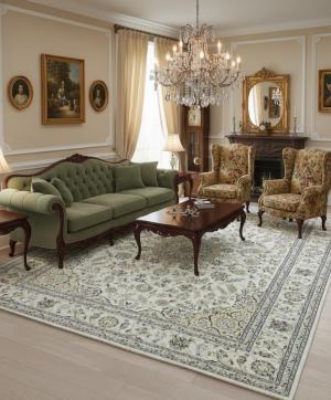 8'1 x 10'1 Hand Knotted Cream Indo-Nain Floral Wool Rug