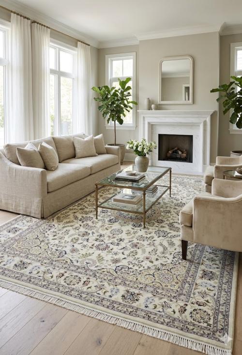 Cream Floral 8'3X11'6 Indo-Nain Oriental Rug