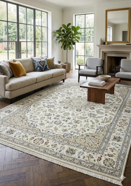 8'10 x 12'2 Floral Hand Knotted Indo-Nain Oriental Wool Rug