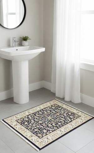 Dark Navy Floral 3X5 Indo-Nain Oriental Rug