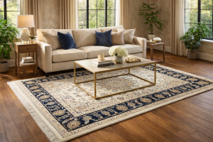 4'3 x 6'3 Hand Knotted Cream Indo-Nain Wool Oriental Rug