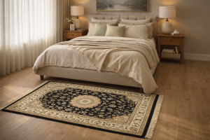 2'8 x 4'1 Hand Knotted Floral Dark Navy Indo-Nain Wool Rug