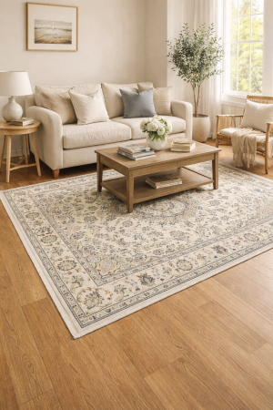 5'1 x 8'1 Indo-Nain Cream Hand Knotted Floral Wool Rug