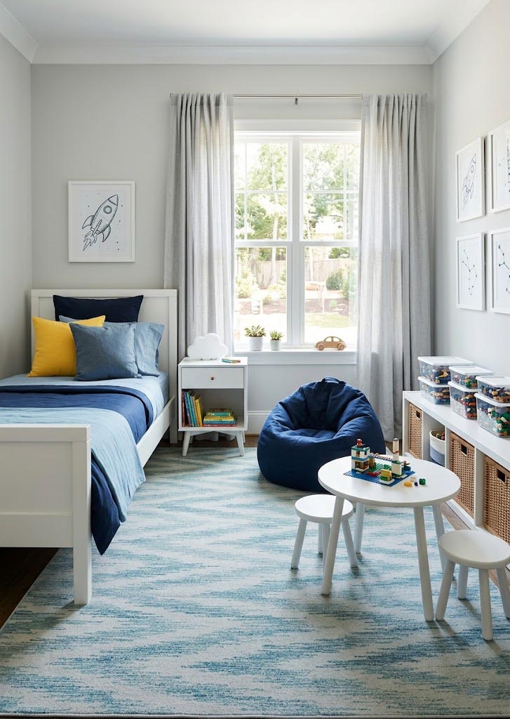 Blue & Cream Hand-Tufted 5X8 Modern Rug - Image 2