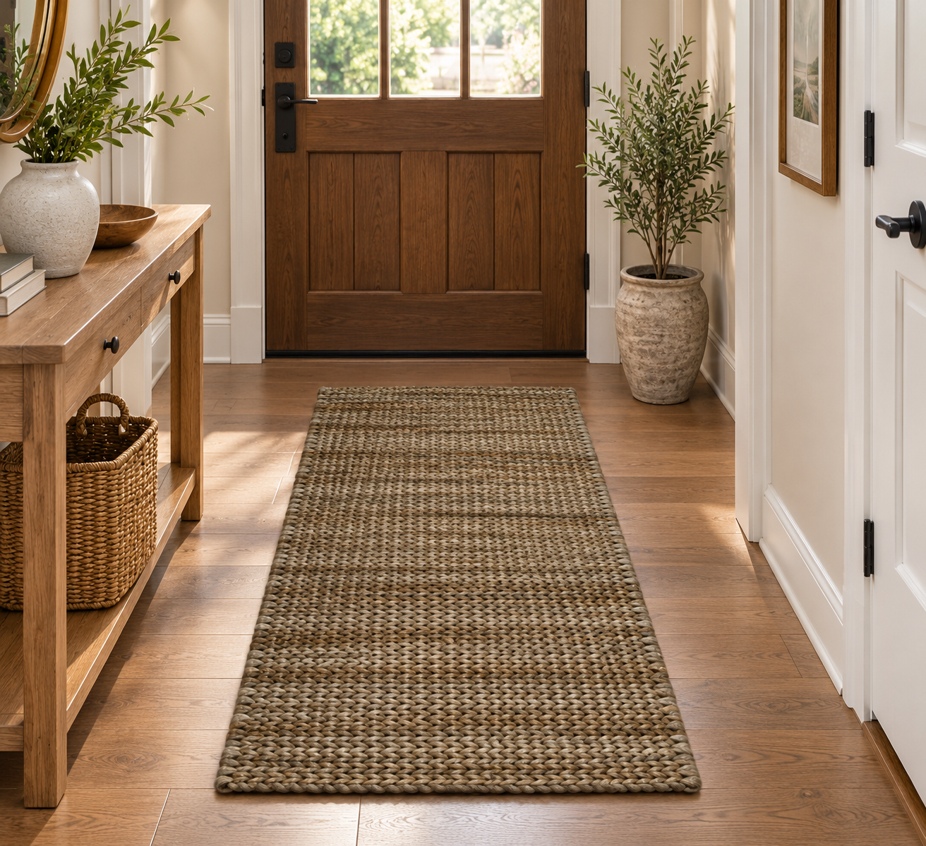 2'1 x 5'3 Natural Brown Zero Count Braided Modern Rug - Image 2