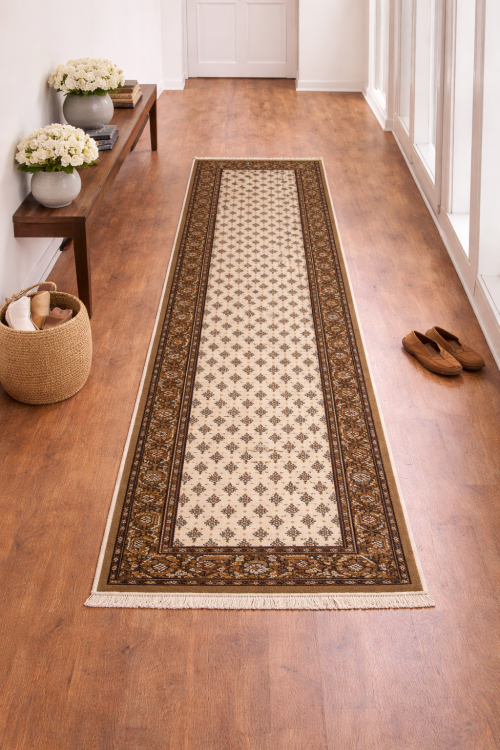 Cream Floral 2'5X8'8 Indo Botemir Oriental Runner  Rug