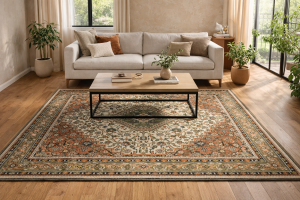 5'8 X 7'11 Cream Hand Knotted Indo-Bidjar Oriental Wool Rug