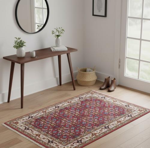 Red Floral Tribal 4X6 Indo-Bidjar Oriental Rug