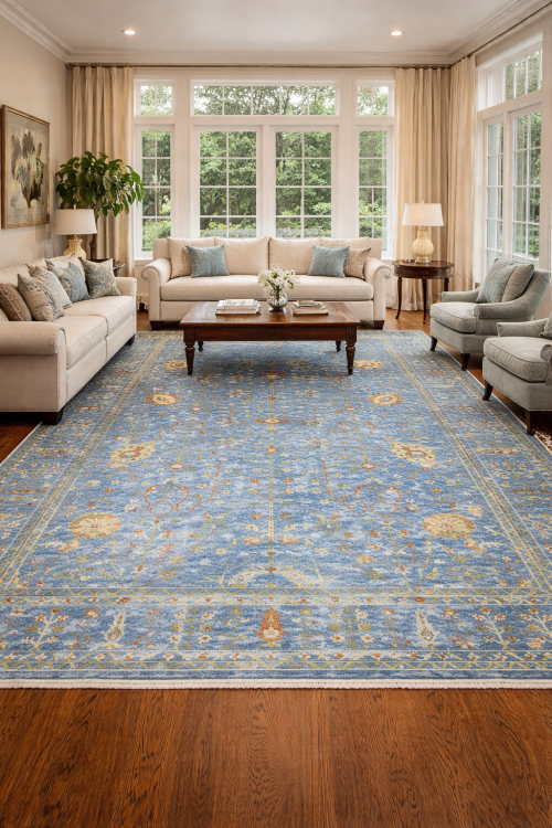 Blue Floral 10X14 Osh Chobi Oriental Rug